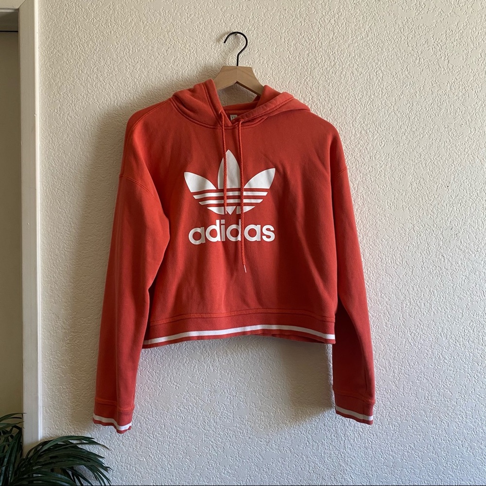 Adidas Cropped Hoodie Sweatshirt Coral Peach